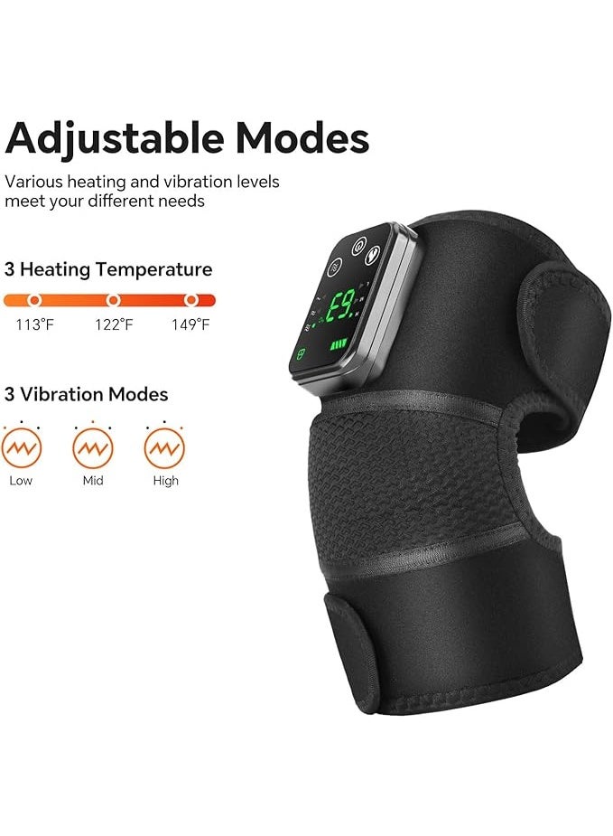 جهاز تدليك مع تدفئة، وسادة تدفئة لاسلكية للركبة مع جهاز تدليك، 3 مستويات تدفئة و 3 مستويات اهتزاز، وسادة تدفئة للركبة، لفافة لتخفيف آلام الركبة، الكتف والكوع، قابلة للتعديل لراحة المفاصل، أسود - Image 4